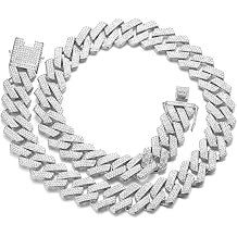 Halukakah Diamond Gold Chain for Men Iced Out,20MM Rhombus Lightning Three Row Diamonds 18k Real Gold Plated/Platinum White Gold Finish Necklace,Full Cz Diamond Cut Prong Set,Gift for Him