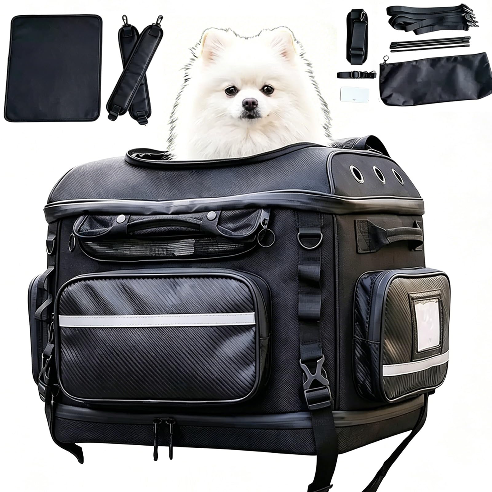 Borsa Cani Moto Fino A 15KG Antivento E Impermeabile Con Copertura Antipioggia Ventilato,EVA Composito Rinforzato, Non Si Deforma,trasportino Per Cani Auto