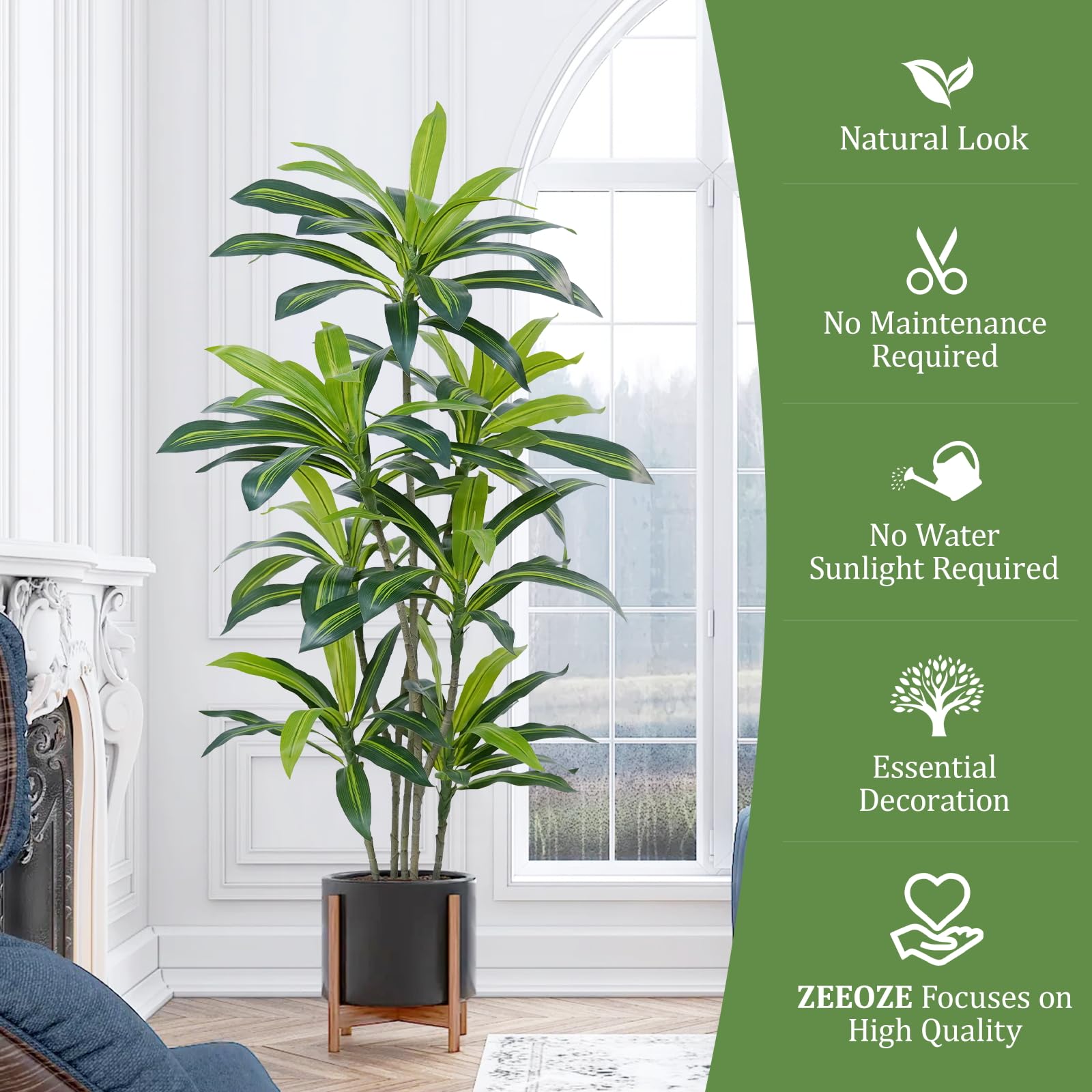 Albero artificiale 180cm Artificiale Dracaena Pianta Finta Alta con Vaso Nero Piante Finte da Interno Per Interni esterno Soggiorno Camera da Letto Ufficio Casa Corridoio Decorazione (1Pz)