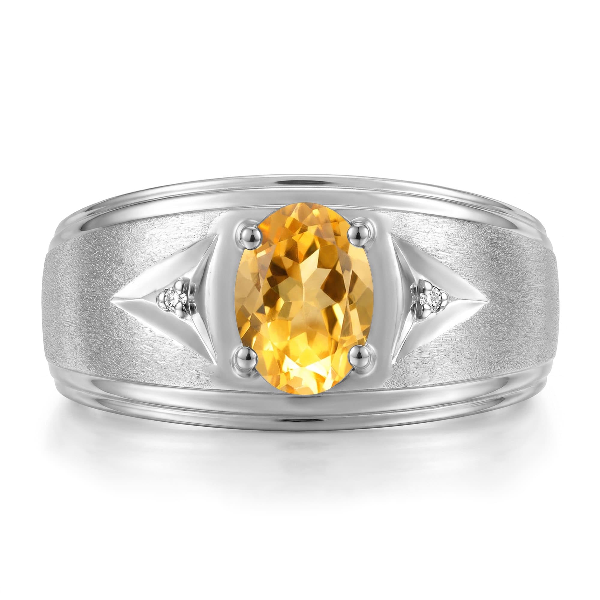 Rylos Men's Rings Classic Design 8X6MM Oval Gemstone &amp; Sparkling Diamond Ring - Color Stone Birthstone Rings for Men, Sterling Silver Rings in Sizes 8-13. Elevate Your Style with Timeless Elegance!