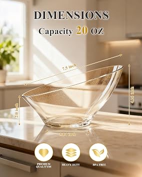 BESTSTAR Clear and Gold Gliter Plastic Serving Bowls 8 Pack 20OZ – Angled Disposable Party Bowls for Chips, Salad, Fruit & Candy – Heavy Duty Clear Serving Bowls for Parties, Buffet, Christmas