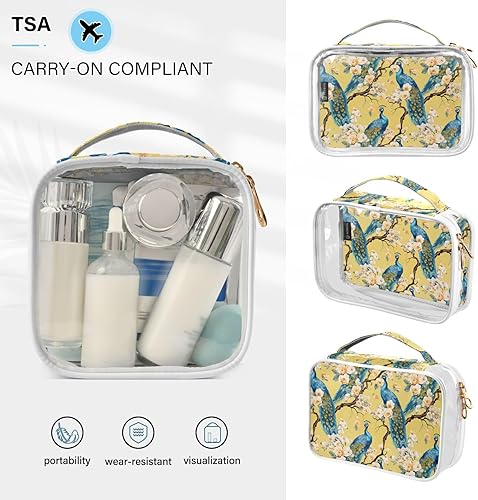 Miniatura 5 de Watercolor Peacocks Flowers Clear Toiletry Bag for Traveling,2 Pack Makeup Cosmetic Bag with Zipper,Travel Bag for Toiletries,Travel Essentials