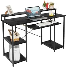 Computer Desk with Keyboard Tray, 46 Inches Office Desk with Shelves, Industrial Writing Study Desk for Small Spaces, Black, 46.5 x 34.2 x 19 inches