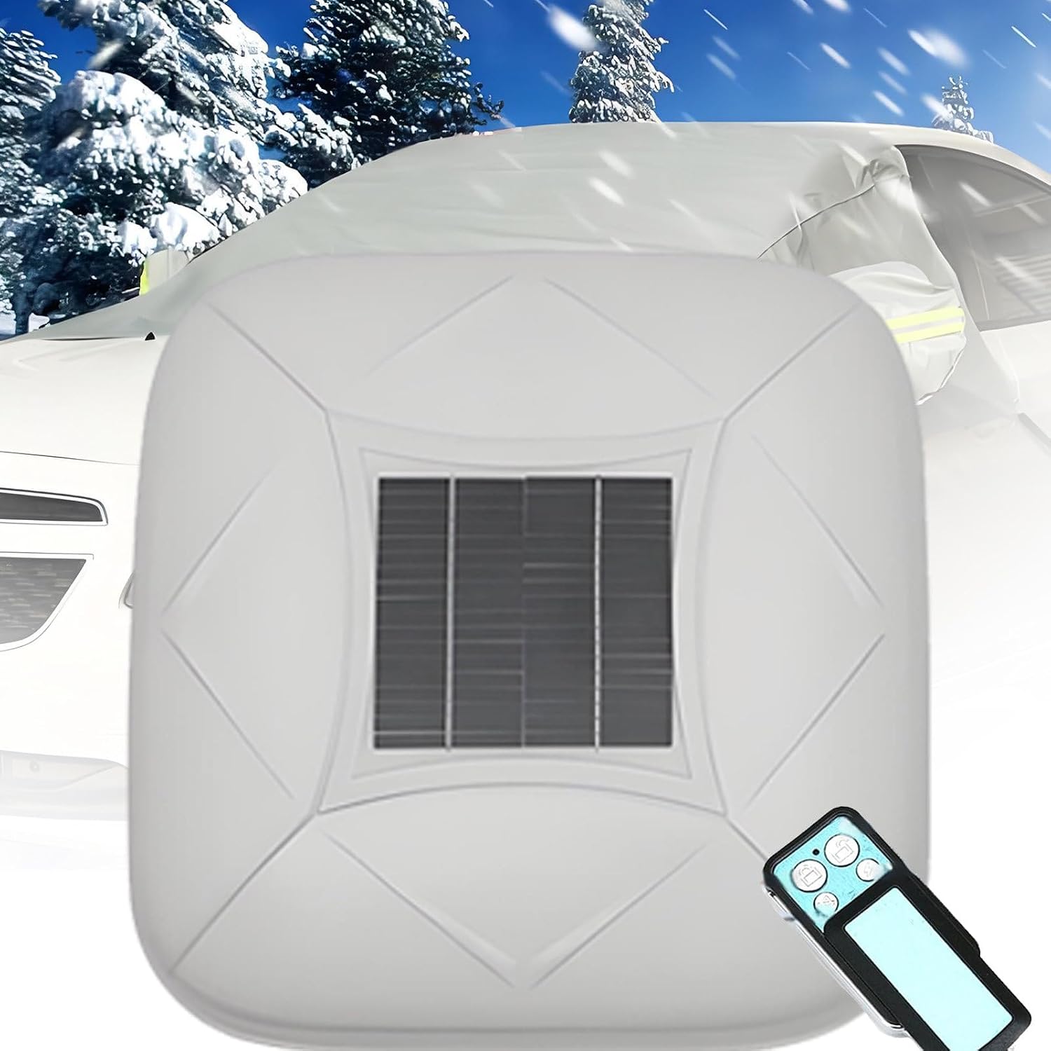 Smart Car Cover with Remote Control, Solar Charging, Automatic, Waterproof, Windproof & Snowproof Protection Portable Car Cover, Sedan, SUV, MPV, with Anti-Theft Device White-2XXL