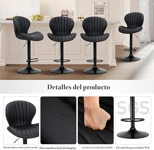 Miniatura 5 de COLAMY Juego de 4 taburetes de bar, modernas sillas de bar giratorias, taburetes tapizados de piel sintética ajustable, altura de mostrador con