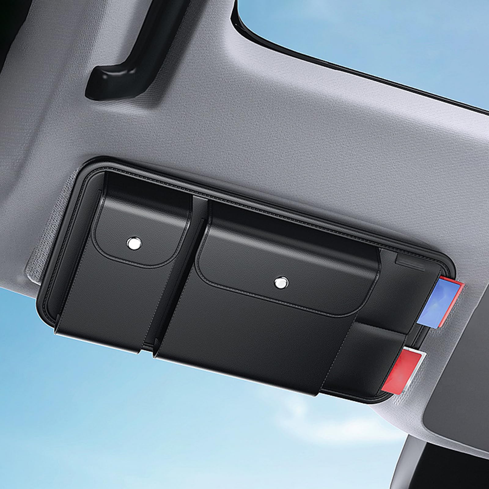 Car Storage Organizer for Visor for Buick Envision 2016-2022 2023 2024 2025 GM E2XX,Multi-Pocket PU Leather Sun Visor Organizer for Sunglasses,Cards,Pen,and Documents,Auto Interior Accessories