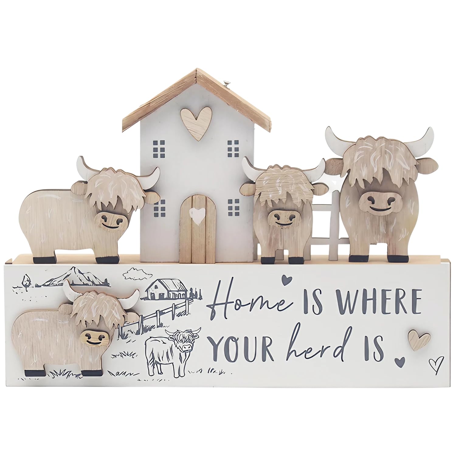 Highland Cow Ornaments, Love & Affection Highlands Cows Wooden Plaque, Highland Cow Gifts, Wooden and Acrylic Plaques, for Home and Office, Ideal Signs & Plaque Birthday Gifts for Women & Men (B)