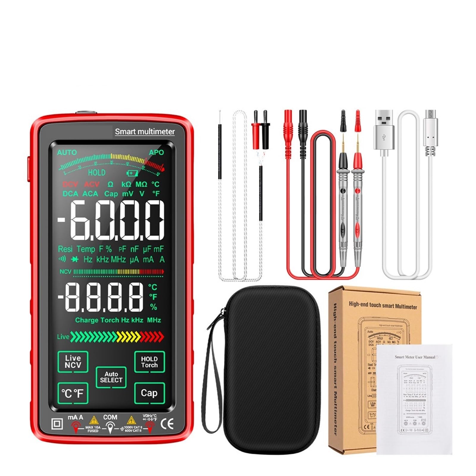 Inteligentny Multimetr Z Ekranem Dotykowym Professional 6000 Zlicza Amperomierz AC/DC Tester Elektryczny Auto Range Narzędzie Multimetryczne Szybko Dokładnie Łatwy Odczyt(683)