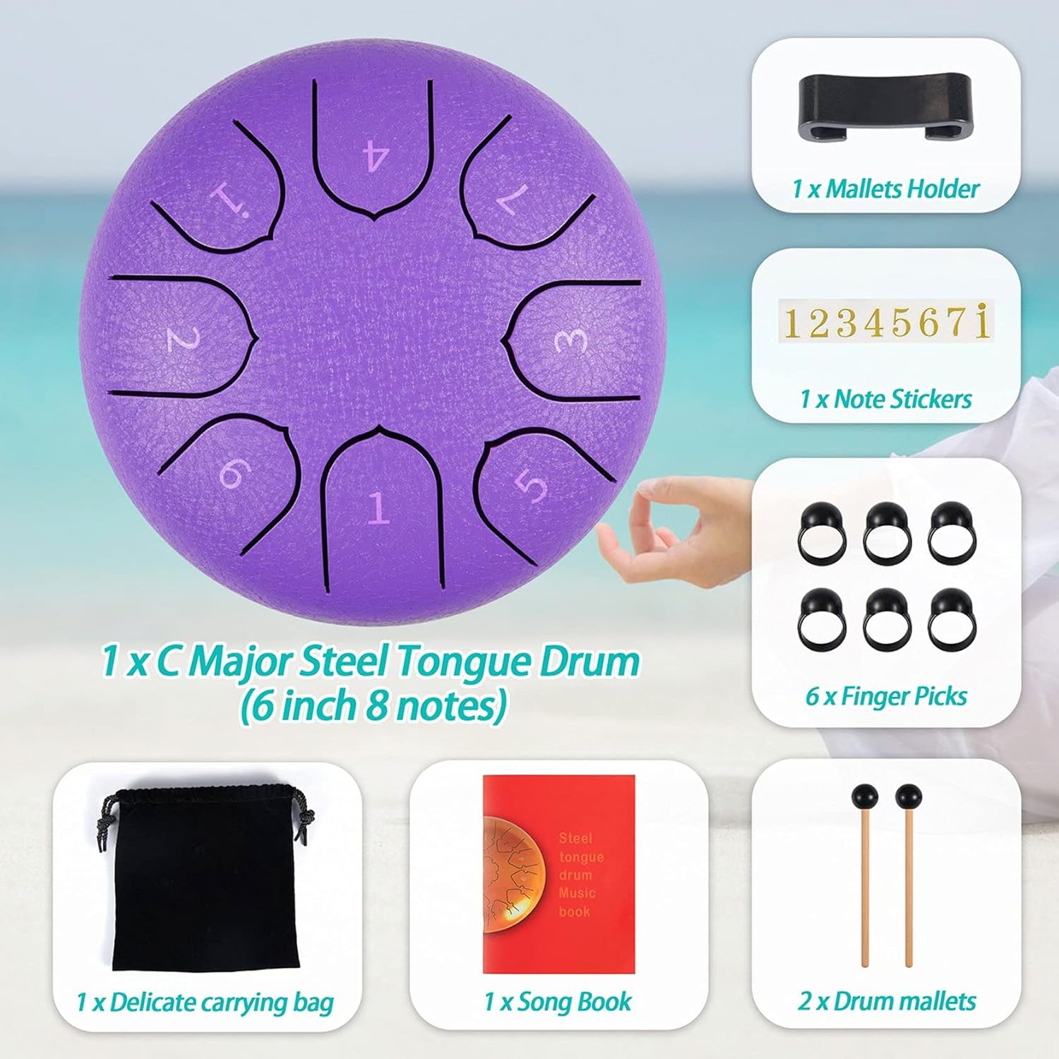 Rain Drum for Outside Garden - Steel Tongue Drum 6 Inches 8 Notes