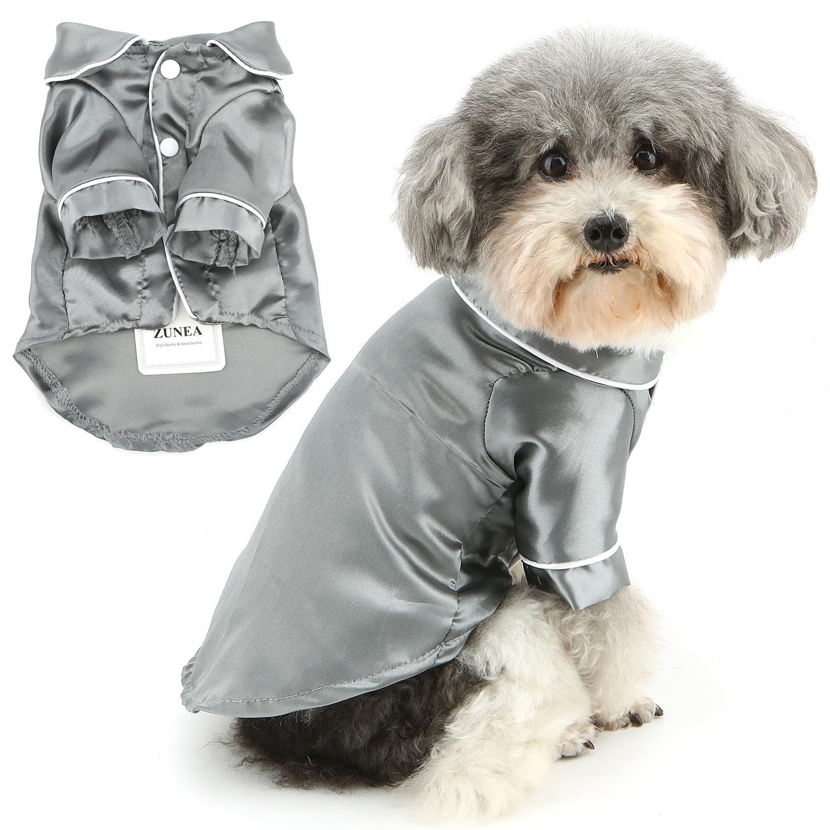 Zunea Faux Silk Dog Pyjamas Shirts for Medium Size Dogs Soft Lapel T Shirt Pajamas Sleepwear Clothes Two-Legged Indoor Pjs Outfits Pet Holiday Party Apparel Gray 5XL