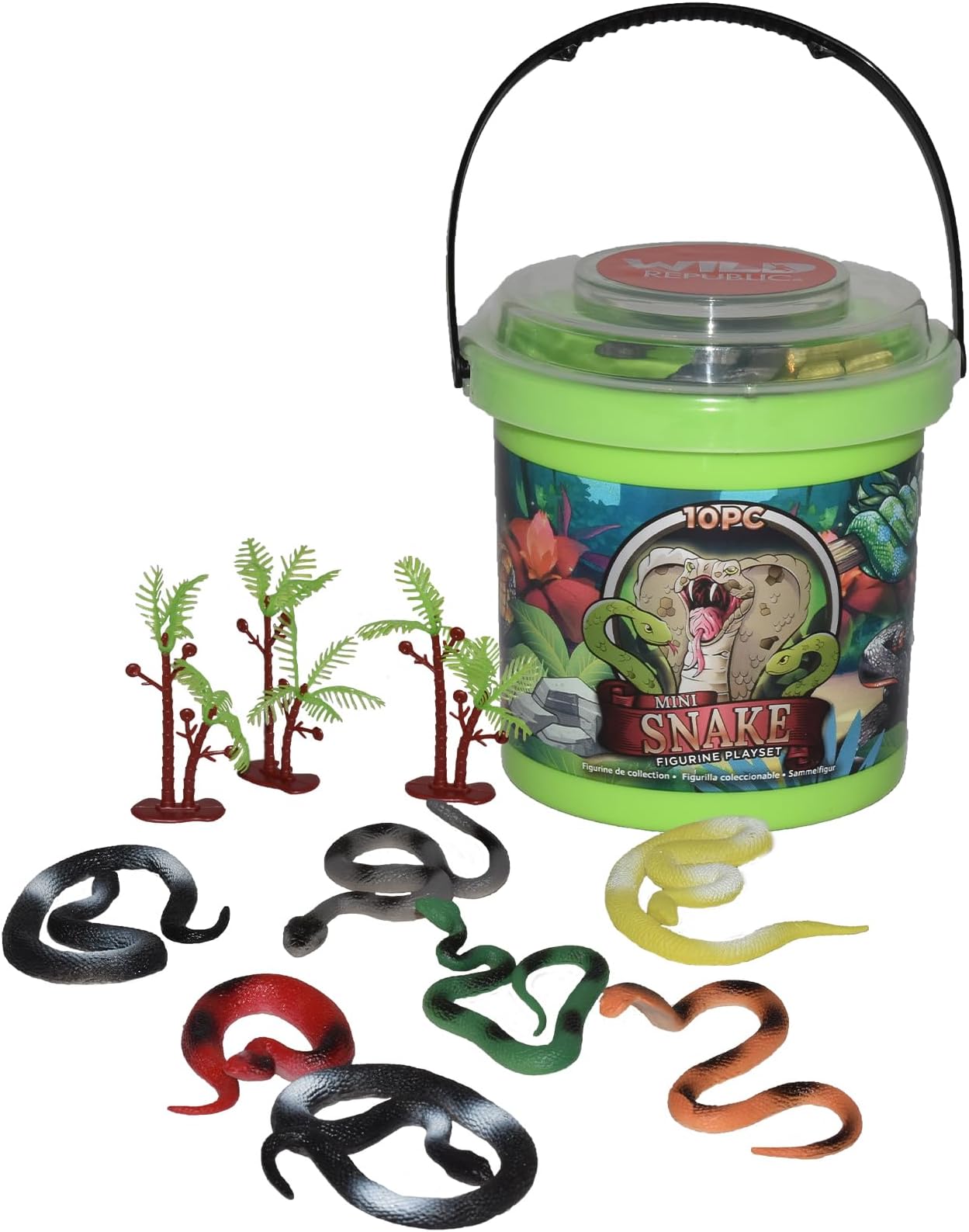 Snake Bucket, Toy Figures, Kids Gifts, Reptile Party Supplies, Fake Snakes, 10Piece