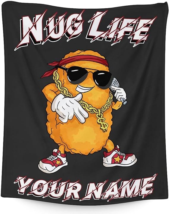 Mercuryelf Custom Chicken Nugget Blanket - Soft, Fuzzy & Warm - 50x60 Inches Flannel Throw Blankets for Living Room, Sofa - Black Funny Throws Gift for Teens