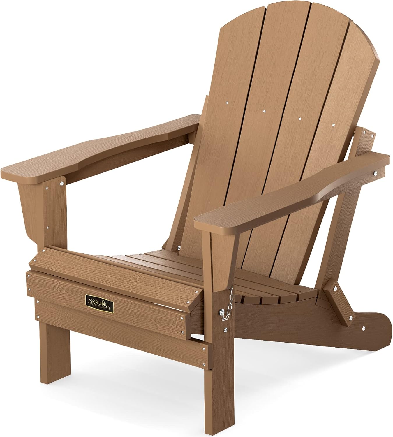 SERWALL Folding Adirondack Chair for Patio Garden Outdoors Fire Pit Chair- Wooden Teak 1 PACK