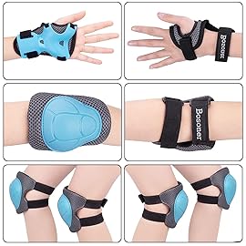 BOSONER Basic Kids Protective Gear: Kids Knee Pads and Elbow Pads with Wrist Guards Set for 3-15 Years - Design for Roller Skates, Cycling, BMX Bike, Skateboard, Inline Skating, Scooter Riding Sports