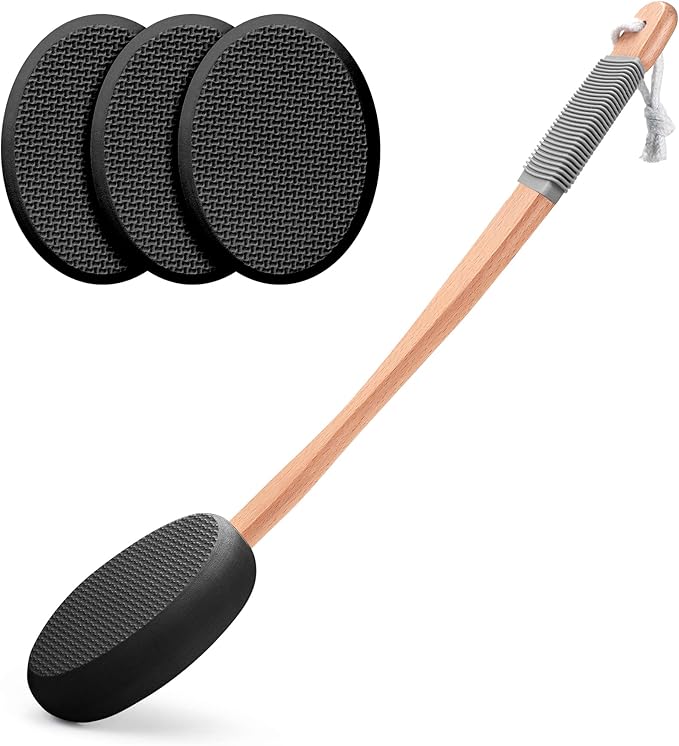 AmazerBath Lotion Applicator for Back, Feet, 4 Replaceable Pads with 1 Long Handled