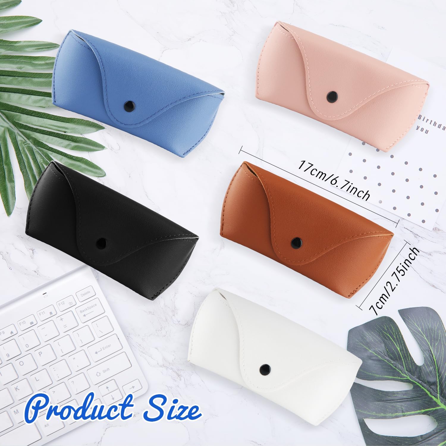 10 Pack Portable Soft PVC Leather Glasses Case,Flexible Sunglasses Pouch,Eyeglass Holder for Women Men,Portable Sunglasses Case with Buckle,5 Colors,Pink,White,Brown,Black,Blue