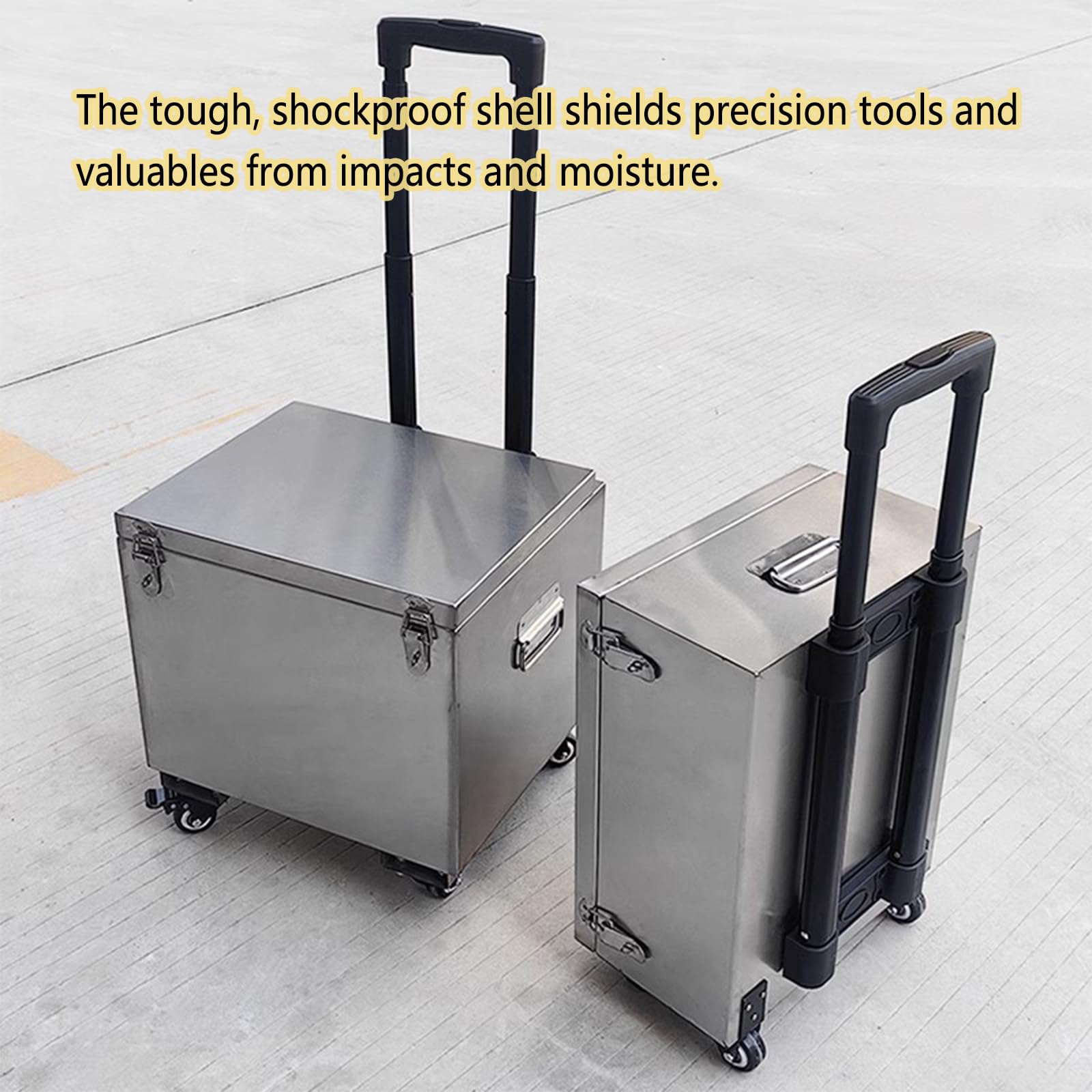 Mobiler Werkzeugwagen aus Edelstahl, 150 kg Tragkraft, große Aufbewahrungsbox mit oberer Ablage für Handwerkzeuge und Hardware, Maße 50 x 35 x 35 cm