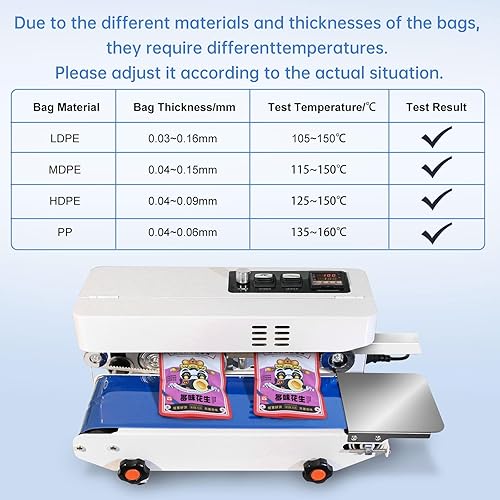 Miniatura 7 de Máquina selladora térmica comercial, máquina automática de sellado continuo de bandas de bolsas con control digital de temperatura, velocidad