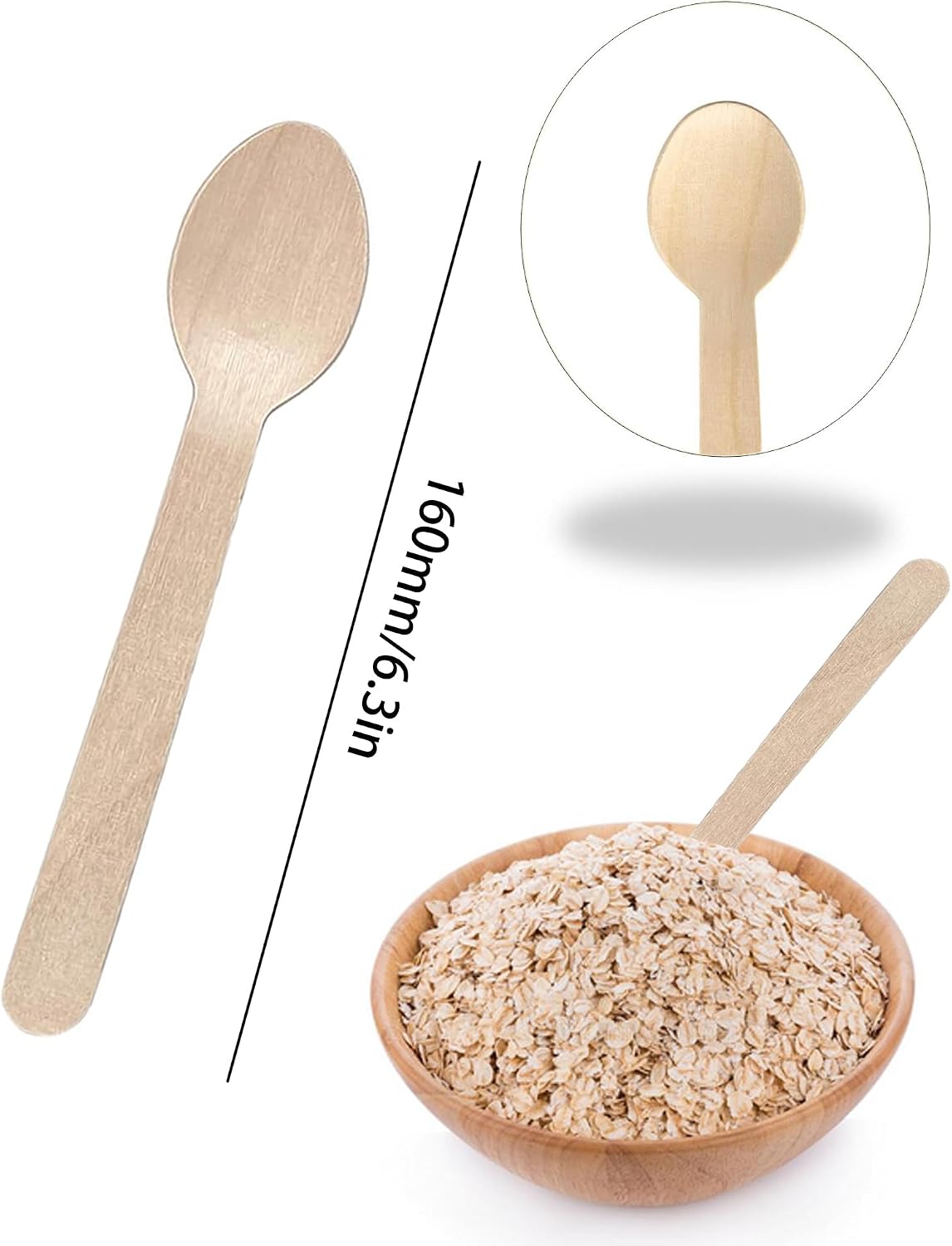 Disposable Wooden Forks, 6.5" Length, Pack of 100, Natural Utensils (Spoons)
