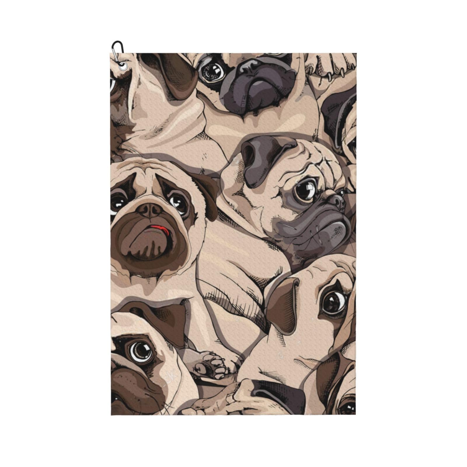 Hnnkloy Funny Pug Pattern, 16x24 in Portable Waffle Golf Towels with Carabiner Clip for Golf Bag