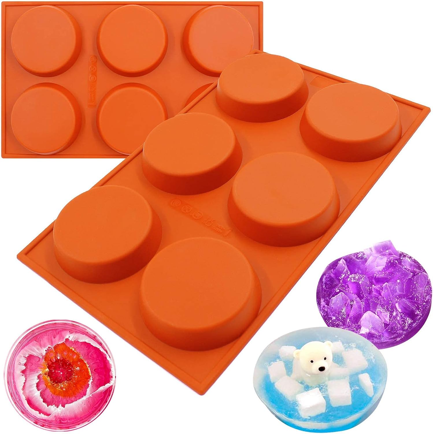 Funshowcase Disc Silicone Molds for Resin Coaster Cake Pie Custard Tart, Mini Taper 6-Cavity, 3-Bundle