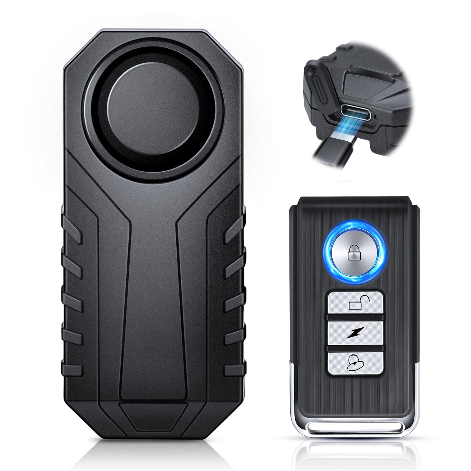 HAPYTHDA Wiederaufladbarer Fahrrad Diebstahlalarm,Fahrradzubehör,Wasserdichter,Hochsensibles Fahrrad Alarm System mit Fernbedienung,Fahrradalarm mit Lauter Sirene und Einfacher Installation