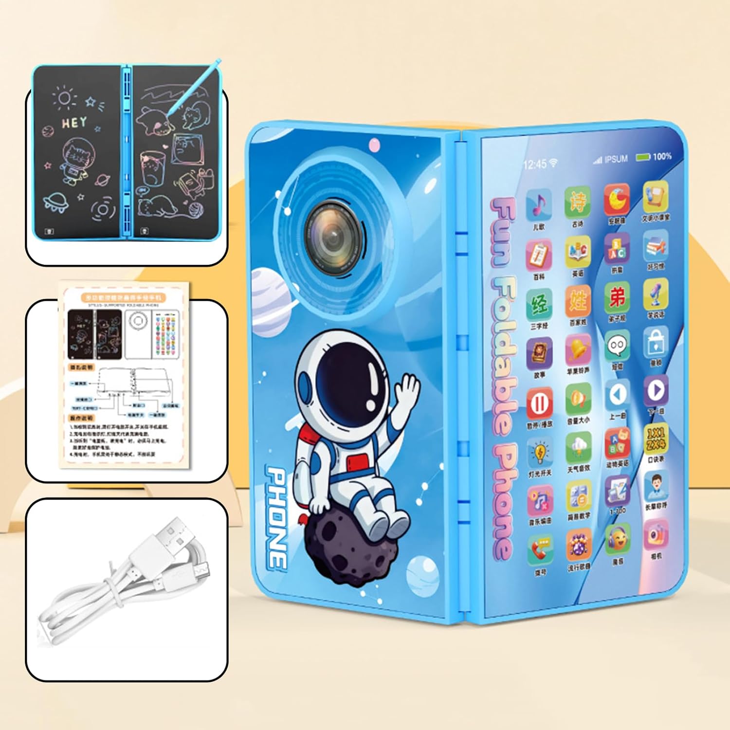 Toy Phone | 16.7x15.5cm , Foldable Pretend Cellphone | Child Musical Toys | for Boys Girls Preschoolers Birthday Home Apartment Playroom Holiday Daycare Kindergarten Travel Playdates