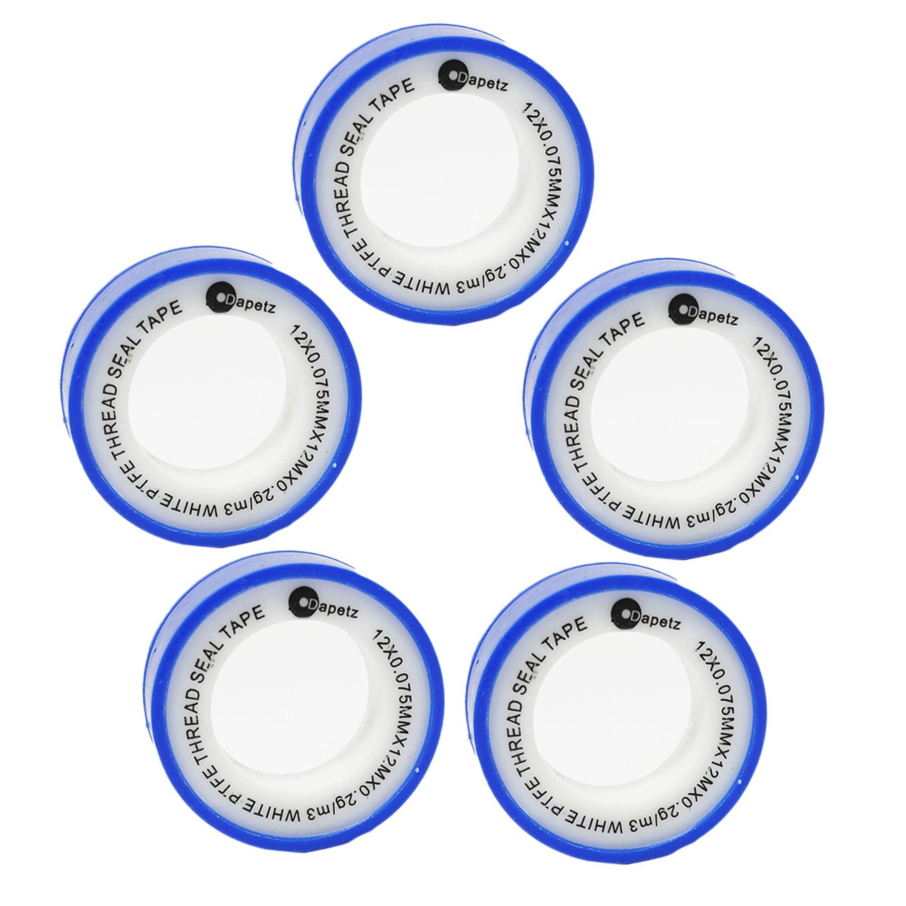 Dapetz White ® Ptfe Tape Plumbers Tape To Stop Leaks, Teflon Tape, 12Mm X 12M Plumbing Sealant Tape Leak-Free Solution For Pipes, Shower Head, Sewers & Joints 5 Rolls