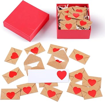 Motiskyy 60 Mini Blank Love Notes Cards and Envelopes Gift with Red DIY Box