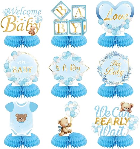 Miniatura 7 de Here Comes The Son - Decoraciones de baby shower, 8 piezas de Here Comes The Son Baby Shower Centro de mesa de panal de abeja, decoración de fiesta