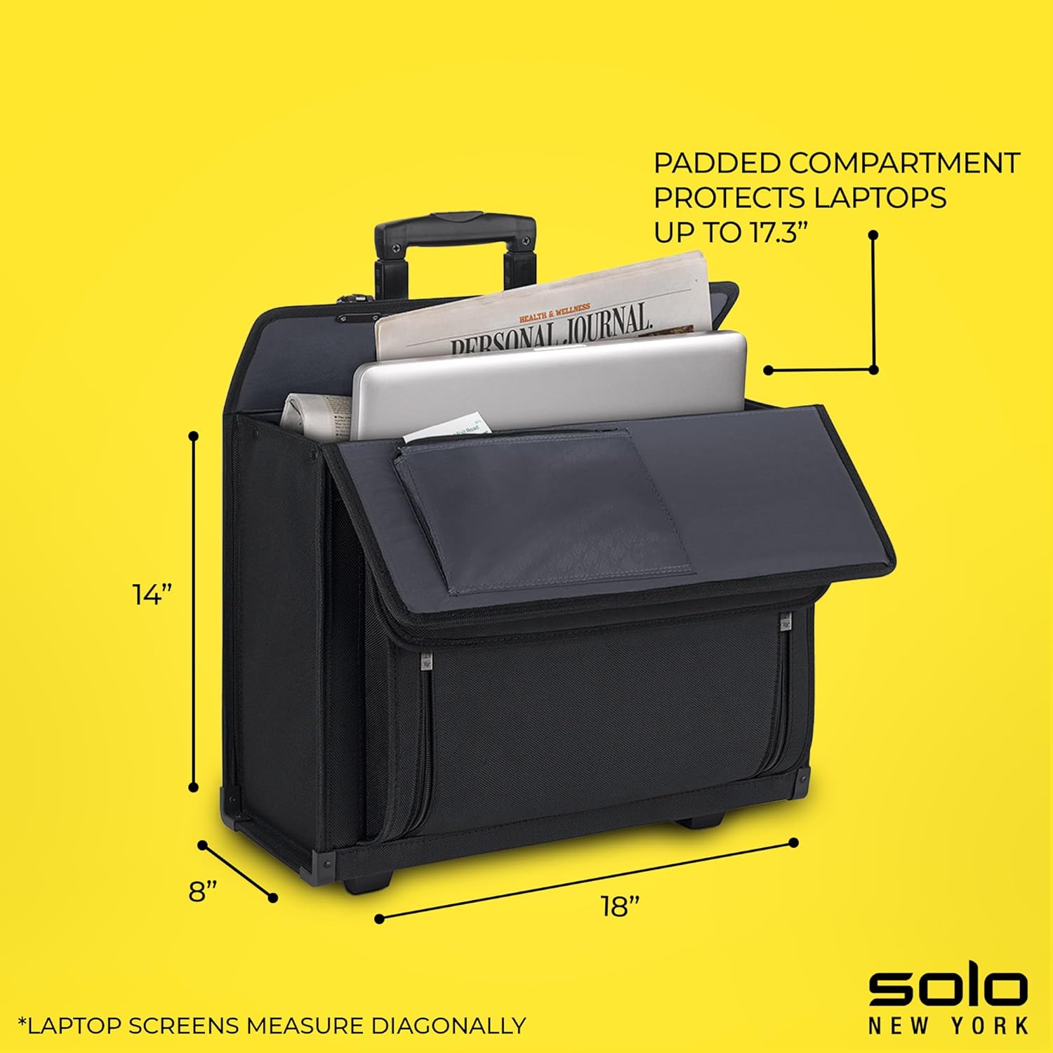 Solo New York Rolling Catalog Case with Wheels - Roller Laptop Bag, Wheeled Briefcase for Women & Men, Carry On Size for Travel, Litigation Bag for Lawyers, Fits 17.3" Computer - Classic, Black