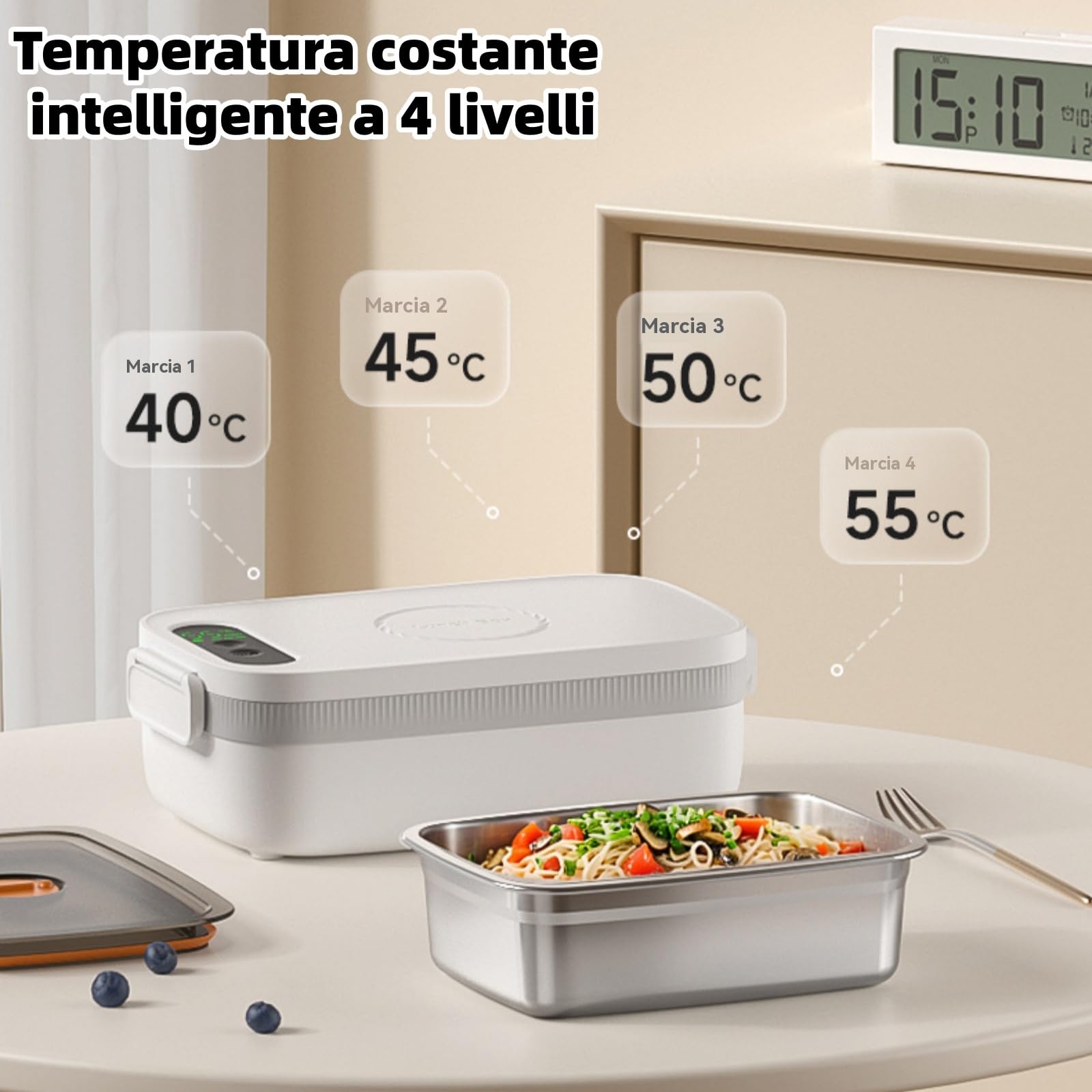Generico Contenitore elettrico per il pranzo per adulti, scalda-cibo autoriscaldante, 7 impostazioni di tempo, 14000 mAh, ricaricabile tramite USB, portatile, per ufficio, esterno, studenti