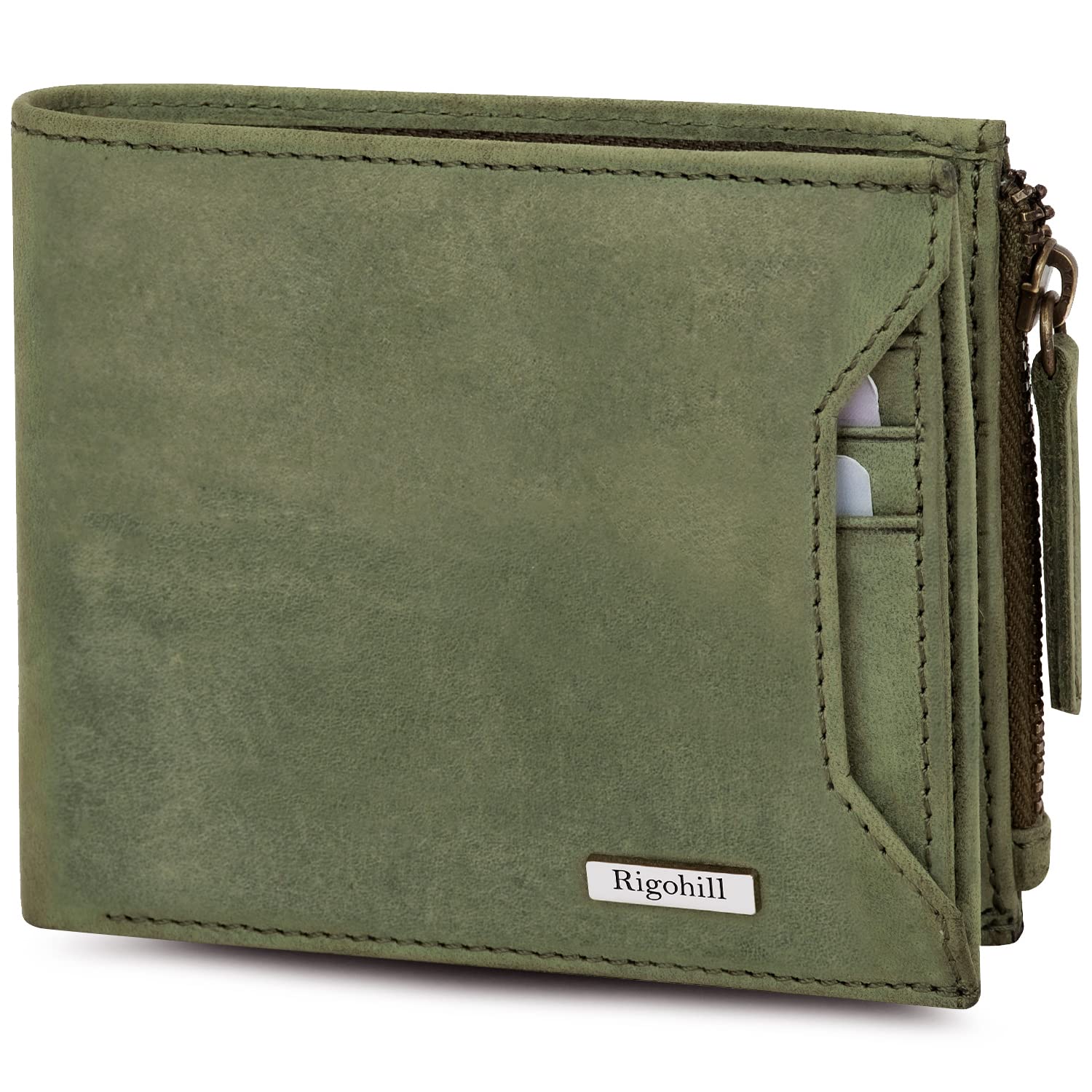 RIGOHILL Cuba Olive Leather Wallet for Men | RFID Blocking Mens Wallet | Wallets Men Leather