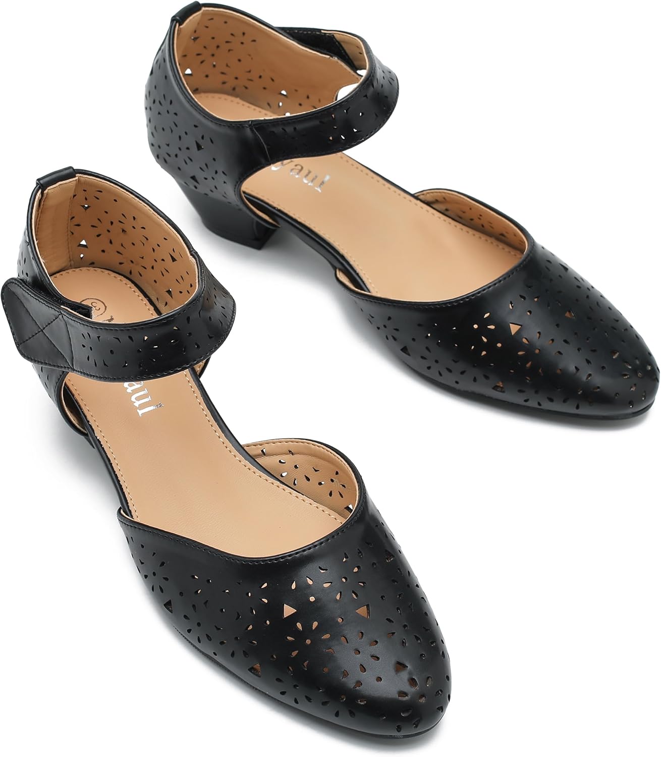 Women's Ankle Strap Cut Out Closed Toe Low Block Heels Pumps Retro Shoes Hook and Loop D'Orsay Comfortable Vintage Dressy Wedding Party Work Church Shoes - Image 7