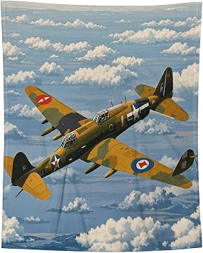 Soft Flannel Fleece Throw Blanket 30x40, Anti-Pilling Cozy World War 2 Aircraft Bedtime Blankets, Fuzzy Plush Lightweight Throws Wrap Topper for Sofa Bed Pet Home, Travel Camping Couch Com