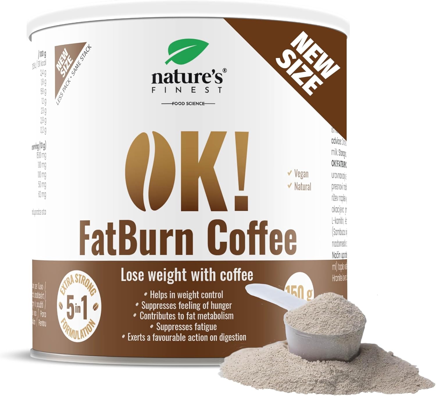 Nature’s Finest by Nutrisslim OK! FatBurn Coffee | Coffee Drink with 5in1 Action for Energy and weightloss | with L-carnitine, Elderberry and Guarana, 150.0 grams, 150.0 gram, Pack of 1
