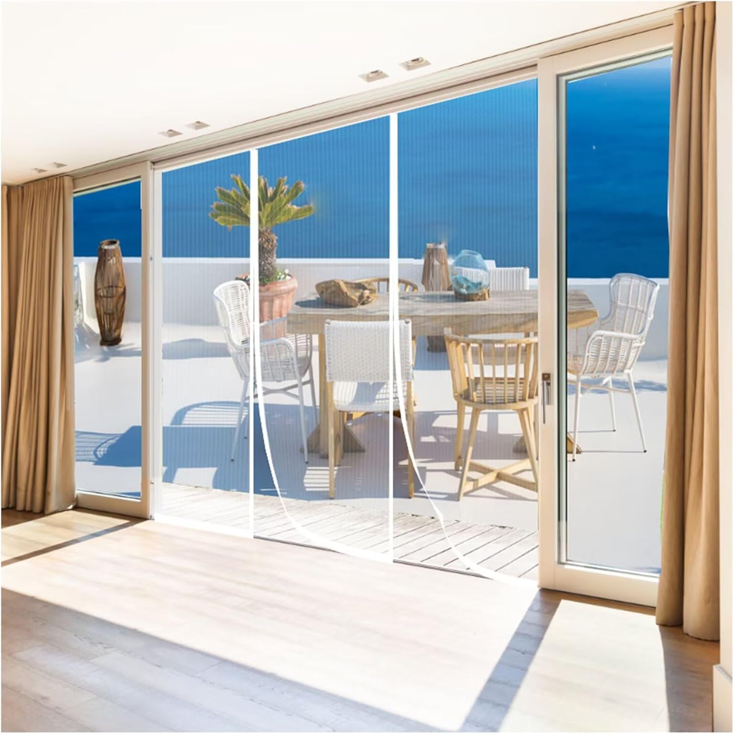 Magnetic Door Magnet W255 x H255 cm White Magnetic Adsorption Fly Screen for Windows and Doors without Drilling