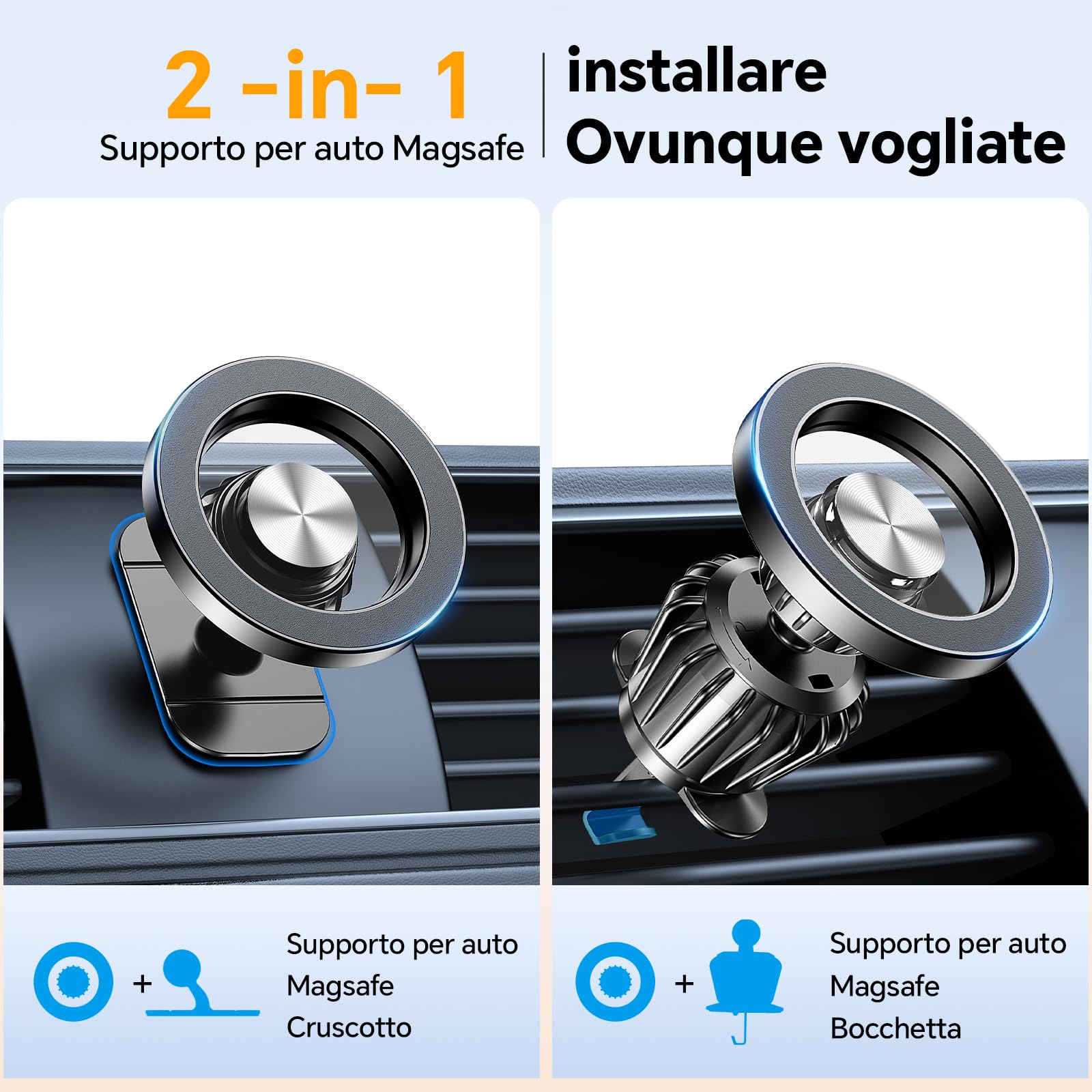 Coolpow Porta Cellulare Auto con Magsafe【20 Potente Magnetico 】 Supproto Telefono Auto Magnetico【360°】 Porta Telefono AUto Per Il Cruscotto & Presa d'Aria Automobile Compatibile con iPhone 17,Nero