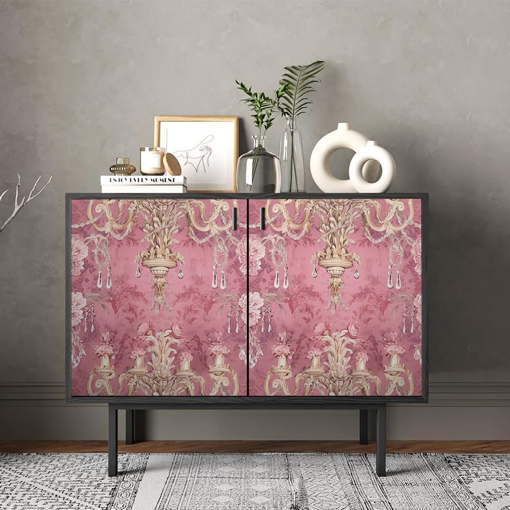 REDAMANCY Vintage Pink Baroque Antique Luxury Flower Peel and Stick Wallpaper Vintage Wall Paper Stick on Contact Paper Easy Peel Off for nightstand Drawer Renter Friendly 17.7"x236"