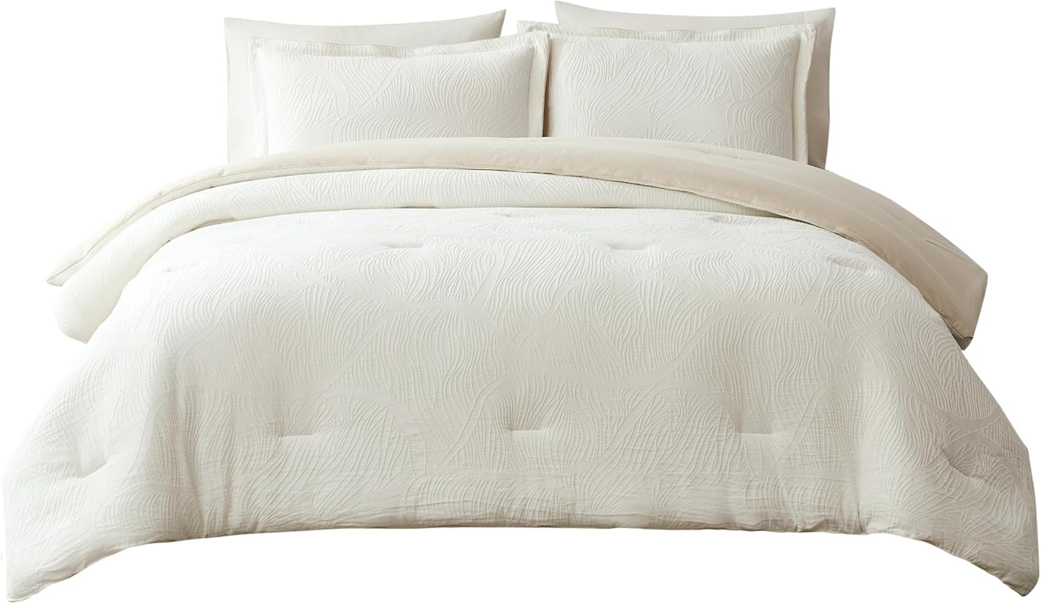 Lush Decor x Chuks Collins Capstone Whisper Cotton Comforter 3 Piece Set King Cream - King Comforter Set - Luxury Bedding Set - Textured White Comforter - Image 6