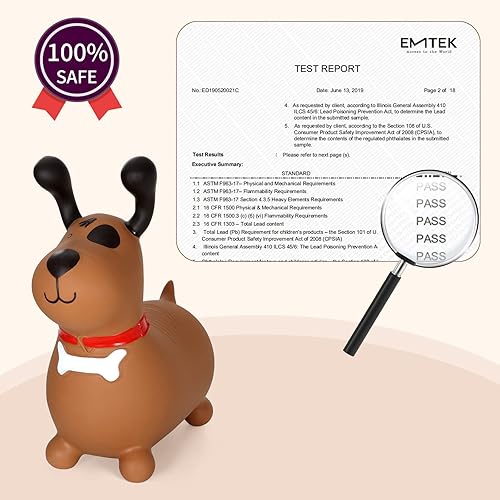 Miniatura 6 de INPANY Tolva de caballo de perro marrón hinchable para niños pequeños, tolva de caballo rebotante, juguetes de animales para niñas y niños, regalos