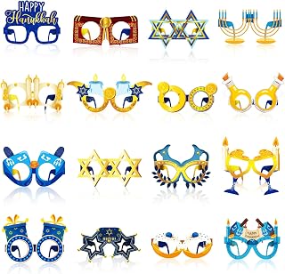 Capoda 32 Pcs Happy Hanukkah Party Decorations Paper Eyeglasses Chanukah Costume Photo Booth Props Jewish Chanukah Eyewear Supplies for Jewish Festival Hanukkah Party