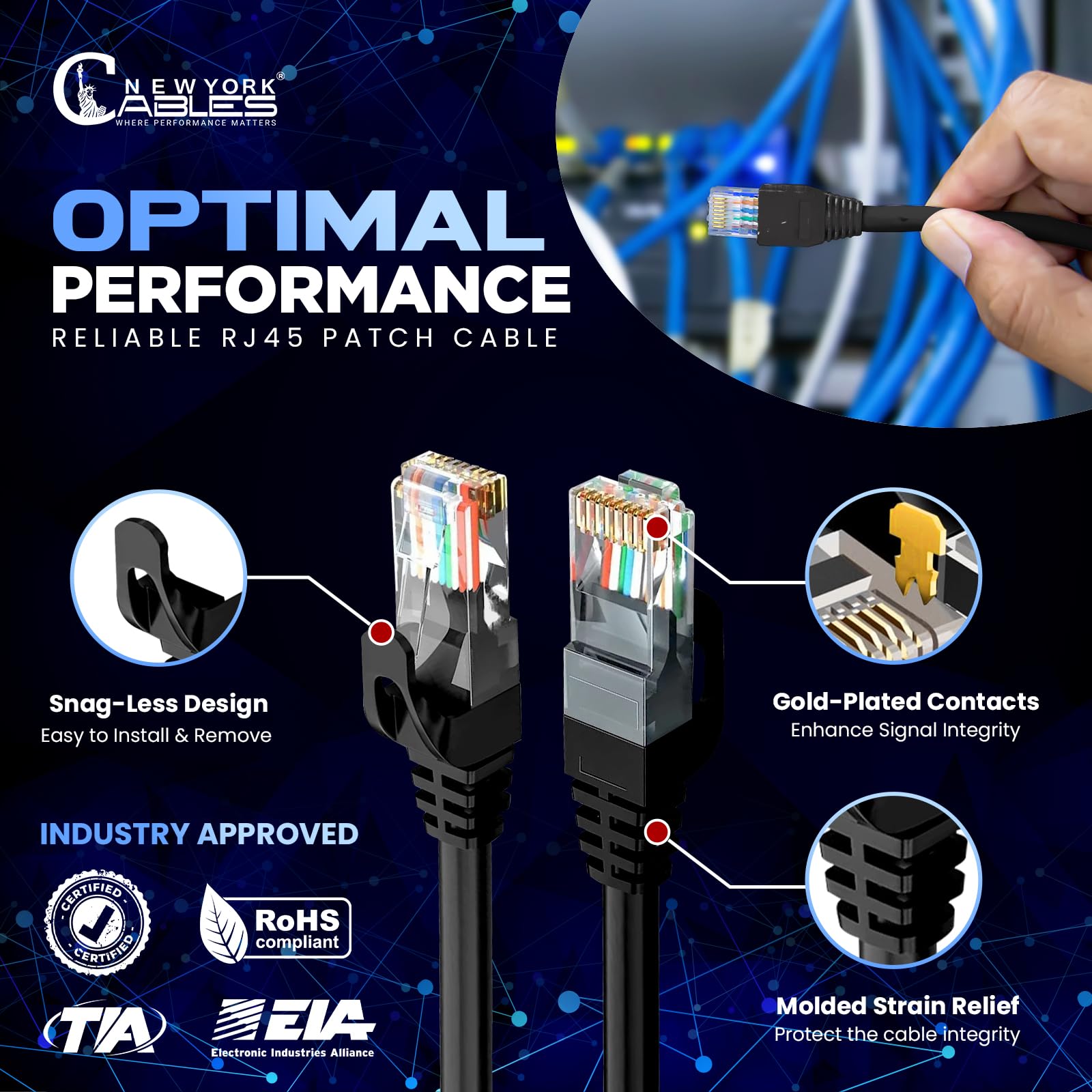 Cat6 Ethernet Cable 1ft 5-Pack - 10Gbps Snagless Patch Cables For Home & Office