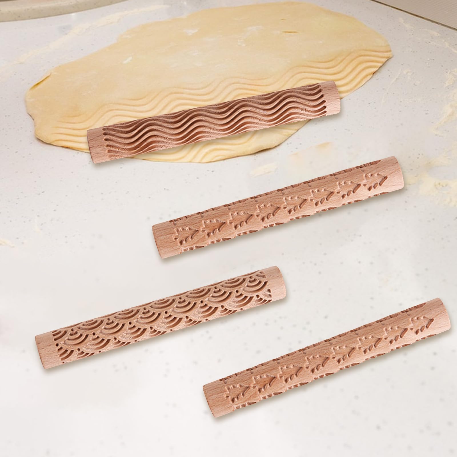 Rouleau d'Argile en Bois - Texture Bois, Gaufrage, Polymère - Outil de Poterie à Motif en Céramique
