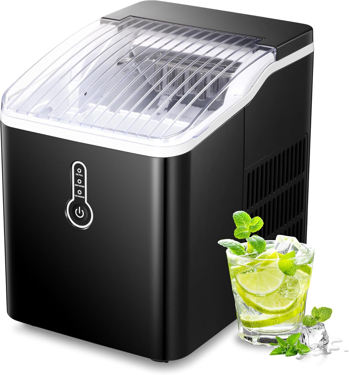 NicBex Ice Makers Countertop,Ice Machine Maker Countertop with Self-Cleaning,26Lbs/24H,9 Cubes in 8 Mins,Portable Ice Maker Machine with Ice Scoop/Basket for Party, Kitchen, Bar, Office,Black
