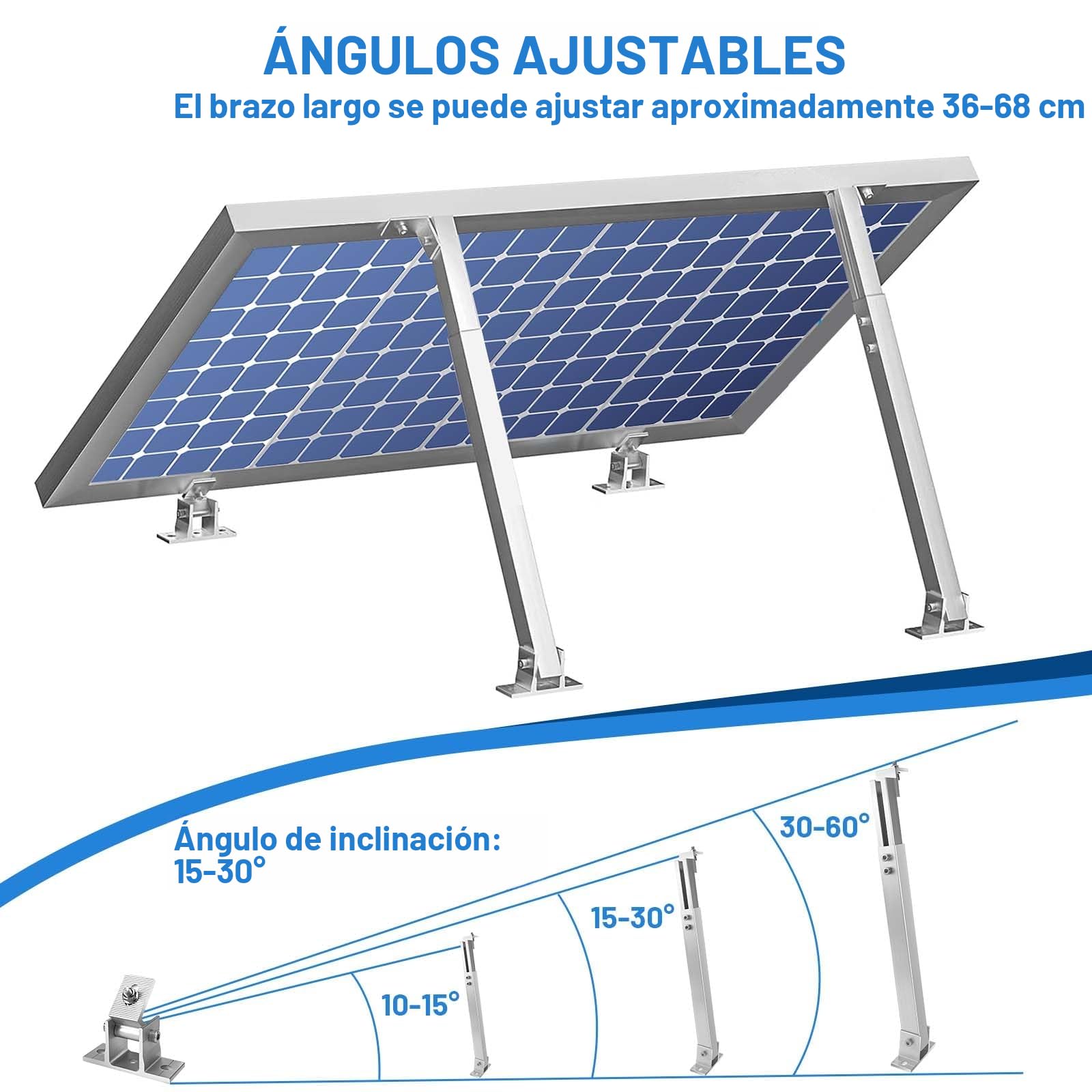Royouzi Soporte para Panel Solar,1 Pares de Soporte para Panel Solar de Suelo de Aluminio con áNgulo Ajustable de 15°-30°, Adecuado para Barcos, Autocaravanas, Sistemas de Techo Fuera de La Red (2)