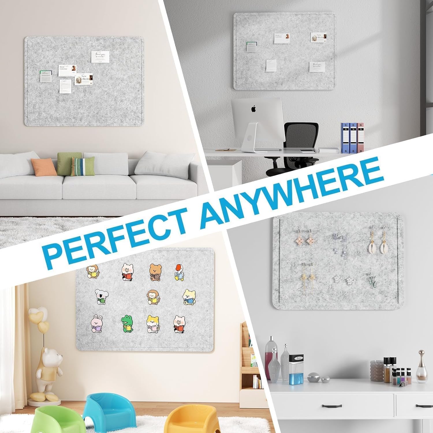 Large Felt Bulletin Board for Wall, 36"x24" Frameless Picture Board, Soft Felt Cork Board for Office, Home Planning & Office Wall Decor, Easy Install Pin Board