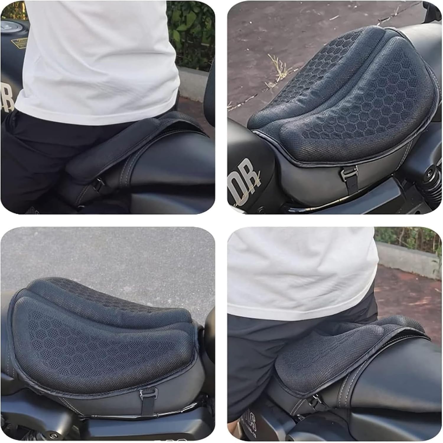 Shake Rider Cushion, Motorcycle Gel Seat Cushion, Motorcycle Gel Seat Pad with 3D-Honeycomb, Motorcycle Seat Cushion for Long-Distance Riding with Cooling Vents & Shock Absorption (1 Pack)