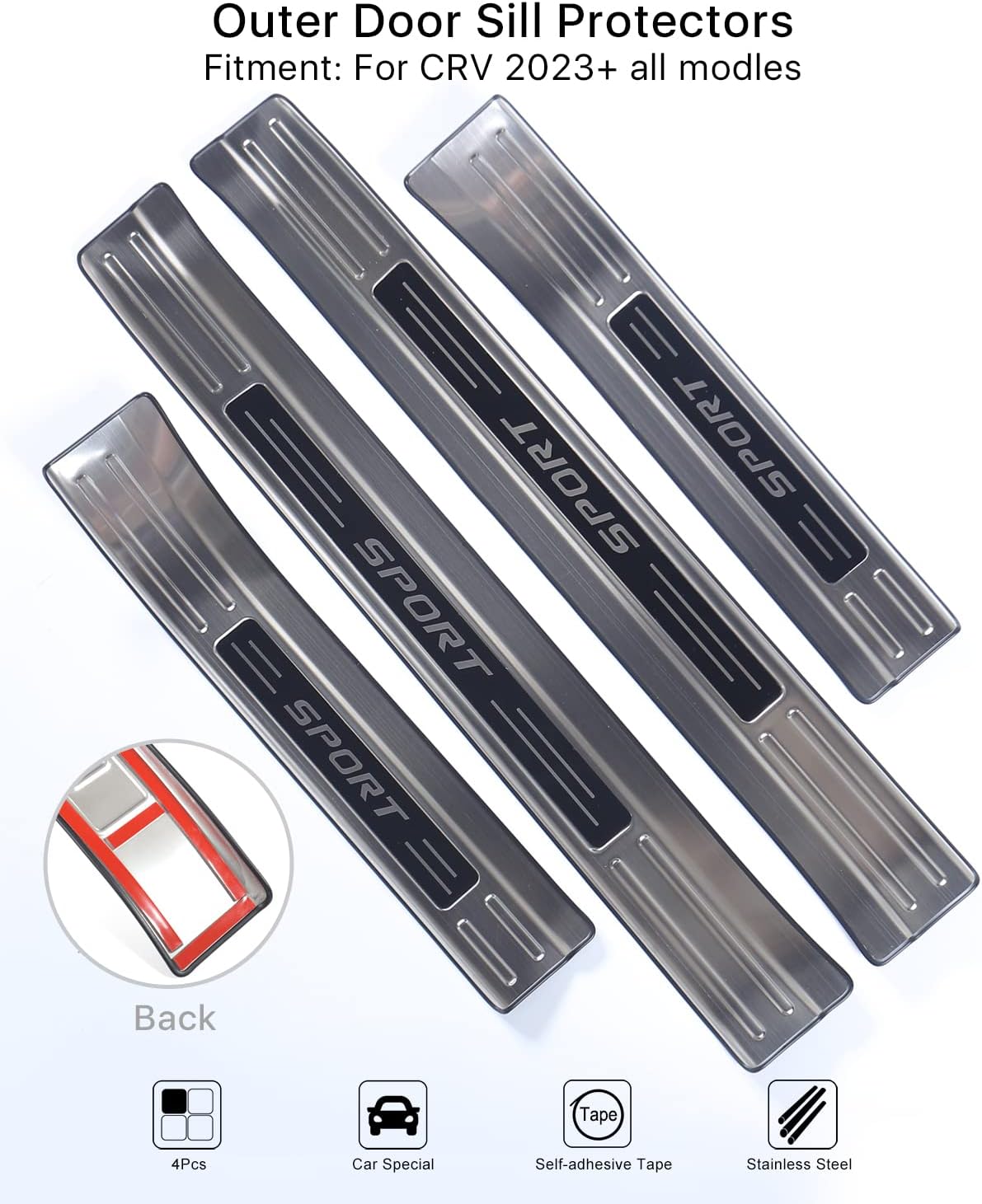 for Honda CRV 2023 2024 2025 2026 Door Entry Guard, Long- Last Door Sill Protectors for CR-V, Durable Premium Stainless Steel Outer Exterior Door Entry Protective Cover- Lower Exterior