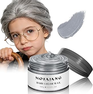 Silver Gray Grey Hair Wax Color 4.23 Oz, Washable Temporary Hair Coloring Wax, Natural Disposable Temporary Grey Hair Dye Pomades for 100 Days of School, Party, Role Playing, Cosplay, Halloween (Gray)